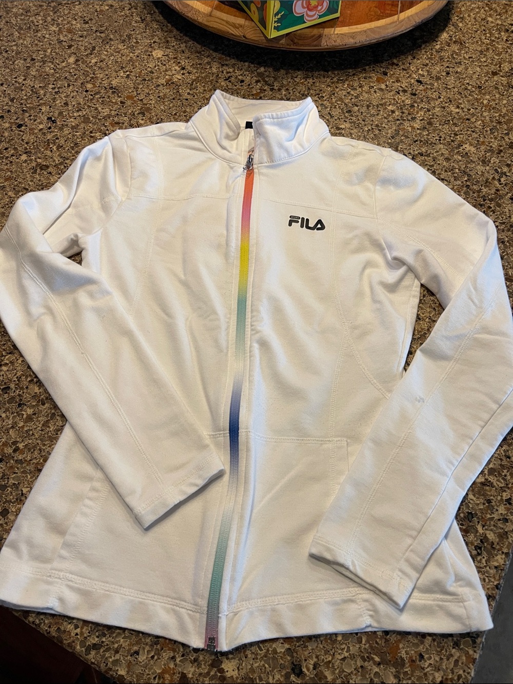 Fila White Jacket with Rainbow Gradient Zipper